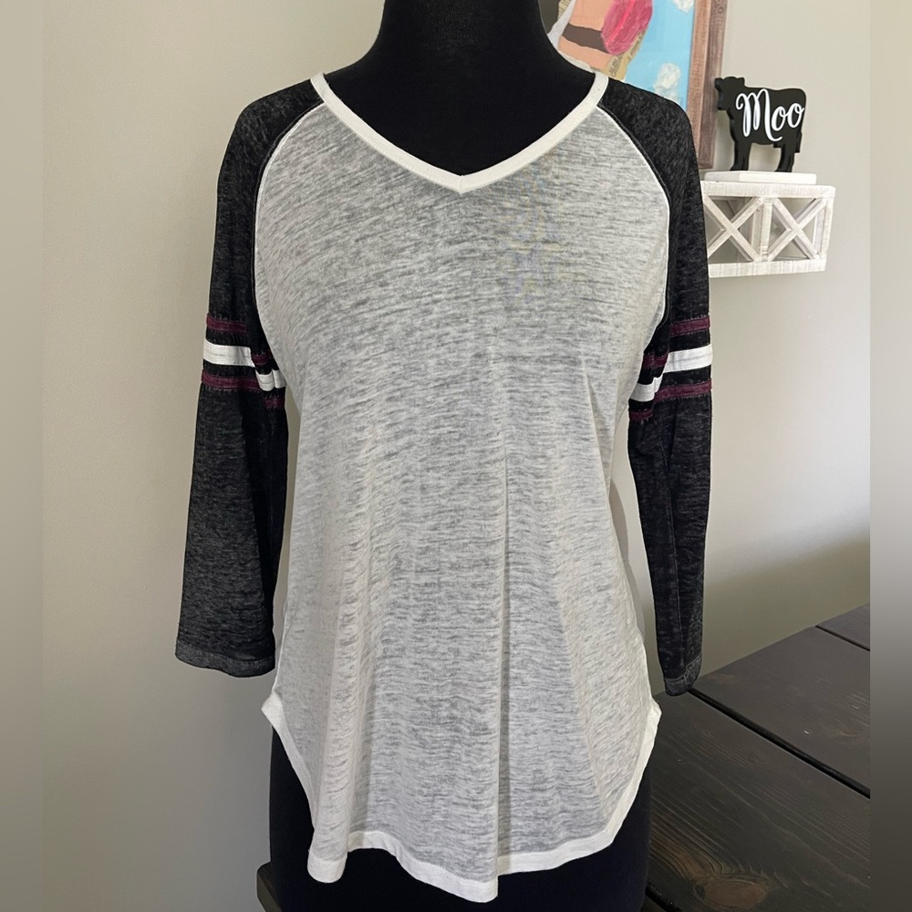 Pink Rose S 3/4 Sleeve Burnout Baseball Tee